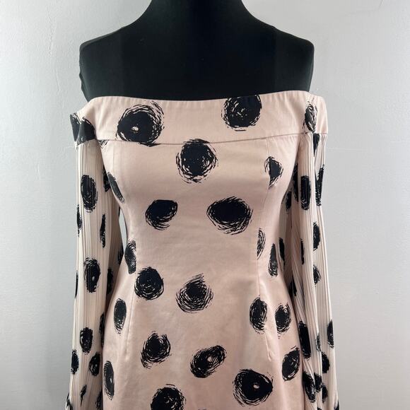 C/Meo Collective Beige Black Cotton Polka Dot Off The Shoulder Dress Size M - Picture 4 of 14